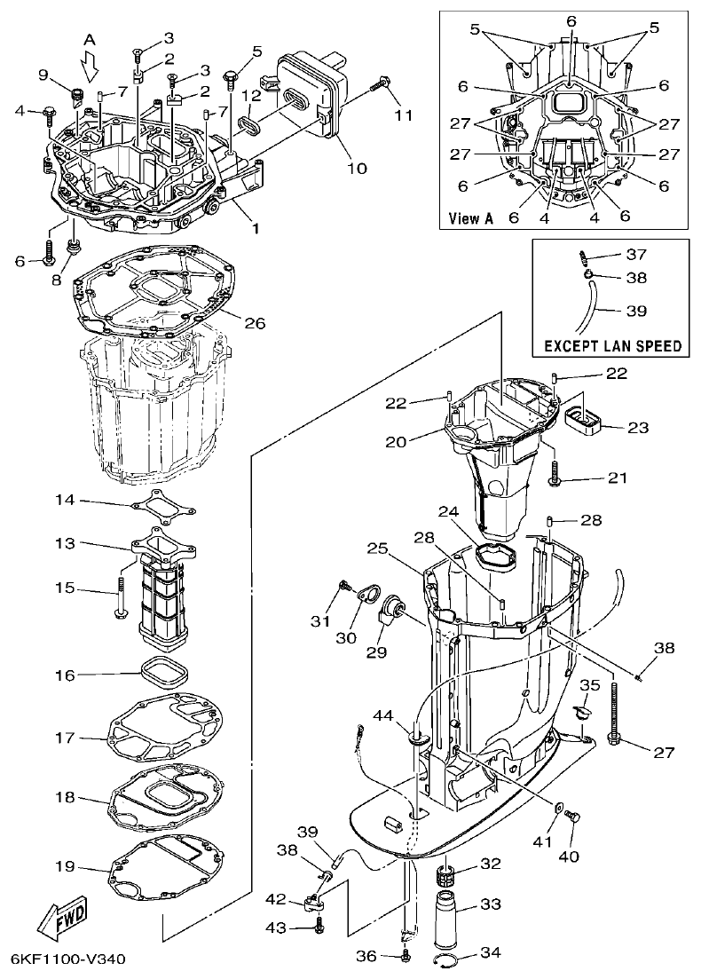 Yamaha F250XCB2, F250NCB2 UPPER CASING parts diagram